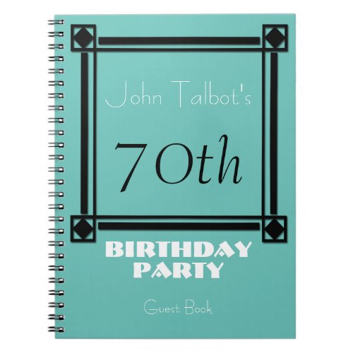 Black retro frame 70th Birthday Party GuestBook Notebook