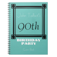 Black retro frame 90th Birthday Party Guest Book