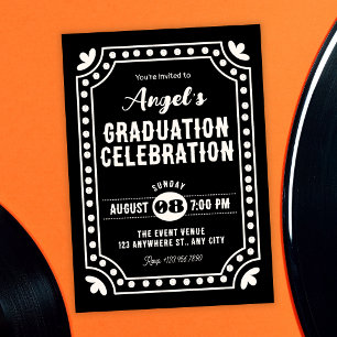 Black Retro fun graduation Invitation