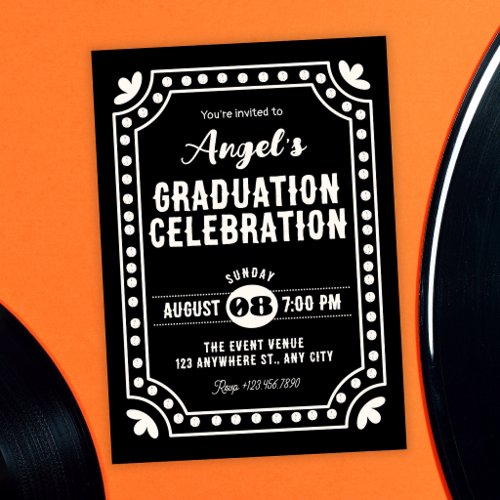 Black Retro fun graduation Invitation