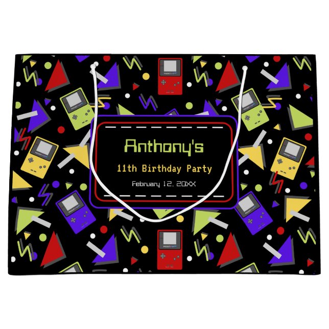 Black Retro Gaming Large Gift Bag (Front)