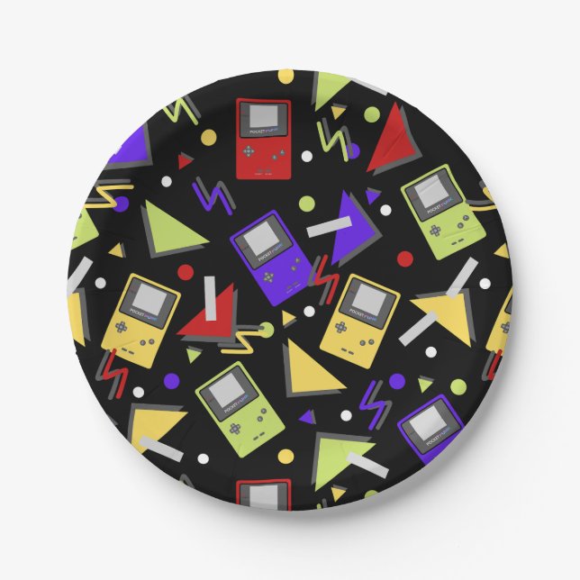 Black Retro Gaming Paper Plates (Front)