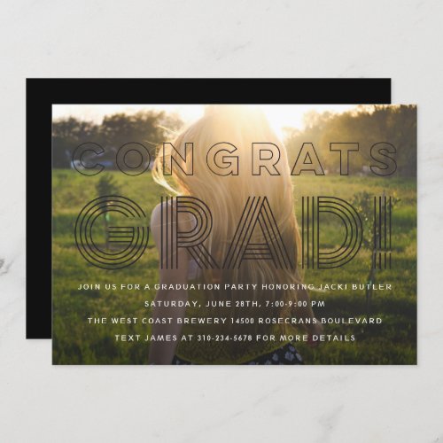 Black Retro Grad Graduation Photo Invitation