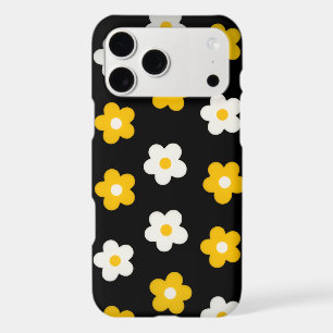 Black Retro Groovy Flower Yellow White iPhone 17 Pro Max Case