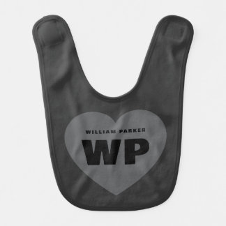 Black Retro Heart Monogram Newborn Custom baby bib