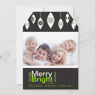 Black Retro Merry and Bright Family Photo Card
