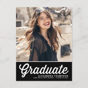 Black Retro Script Class of 2025 Photo Graduation Announcement Postcard