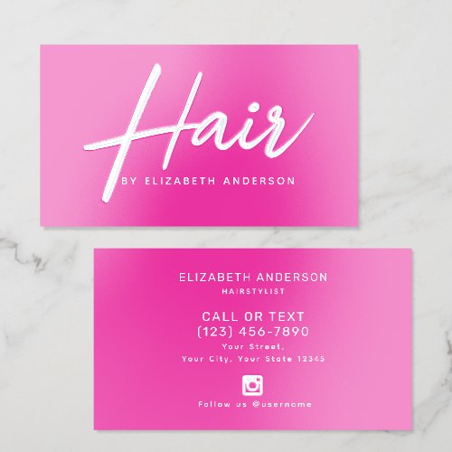 Black Retro Script Hairstylist Salon Foil Business Cards