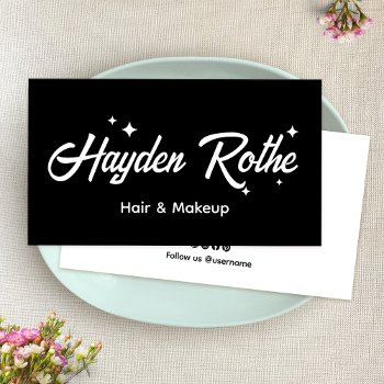 Black Retro Script Makeup And Hair Stylist Business Card by sm_business_cards at Zazzle