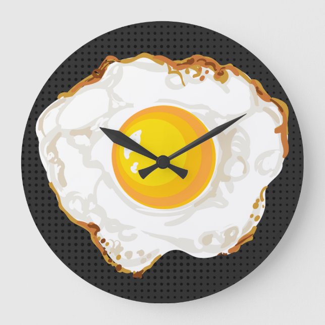 Black Retro Style Fried Egg Food Kitchen Decor Large Clock (Front)