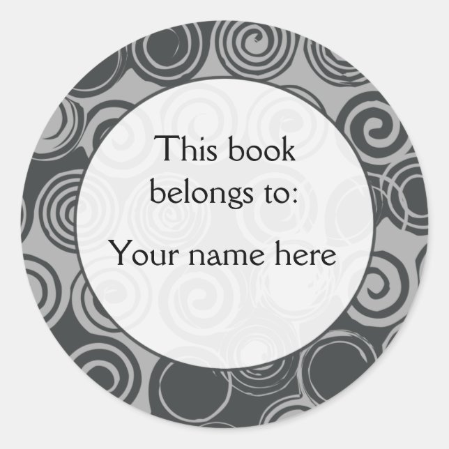 Black Retro Swirls custom bookplates (Front)