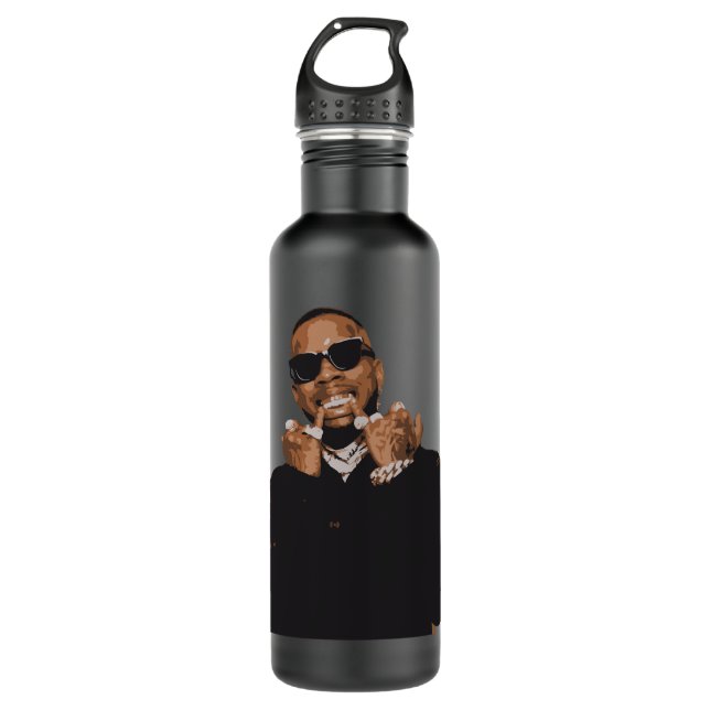 Black Retro Tory Lanez Stainless Steel Water Bottle (Front)