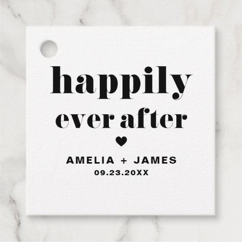 Black Retro Typography Happily Ever After Wedding Favor Tags