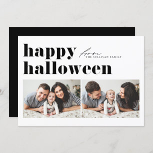 Black Retro Typography Happy Halloween Two Photo Holiday Card