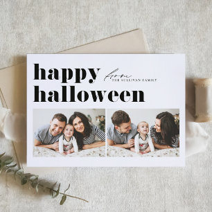 Black Retro Typography Happy Halloween Two Photo Holiday Card