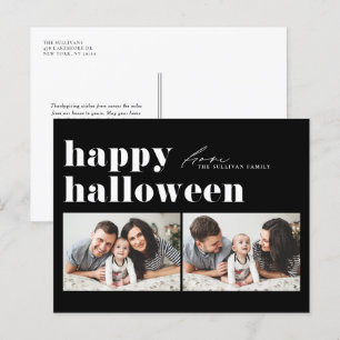 Black Retro Typography Happy Halloween Two Photo  Holiday Postcard