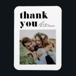 Black Retro Typography Modern Photo Wedding Magnet<br><div class="desc">Send heartfelt appreciation with our customizable photo wedding thank you magnet, designed to beautifully blend retro bold typography with an elegant handwritten script. This thank you magnet offers a unique and stylish way to express your gratitude to guests who celebrated your special day. Personalize the card with your details. You...</div>