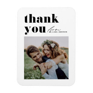 Black Retro Typography Modern Photo Wedding Magnet