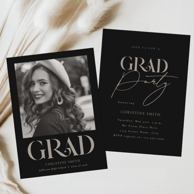 Black Retro Typography Photo Graduation Party Invitation (Creator Uploaded)