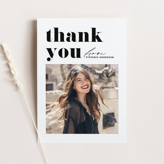 Black Retro Typography Photo Graduation Thank You Postcard (Creator Uploaded)