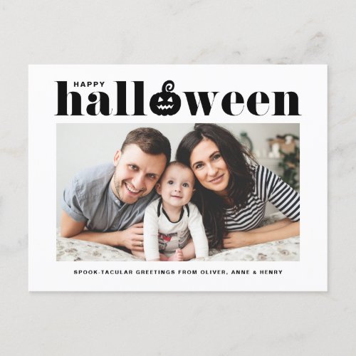 Black Retro Typography Photo Happy Halloween Announcement Postcard