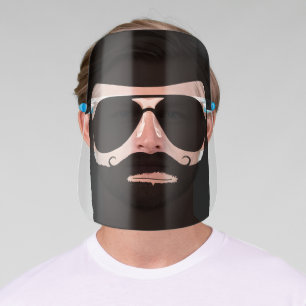 Black Retro Vintage Style Handlebar Mustache Face Shield