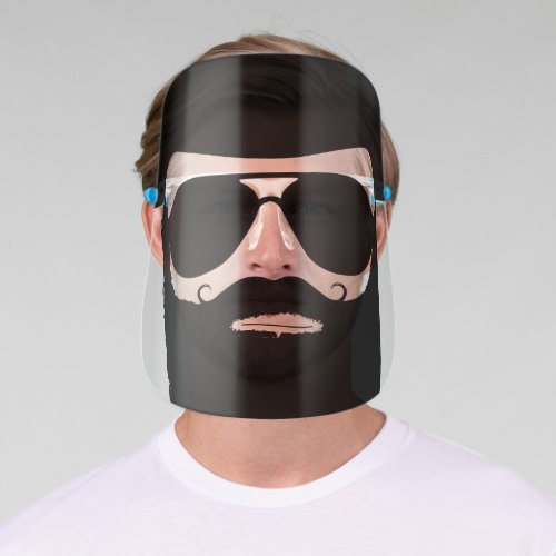 Black Retro Vintage Style Handlebar Mustache Face Shield