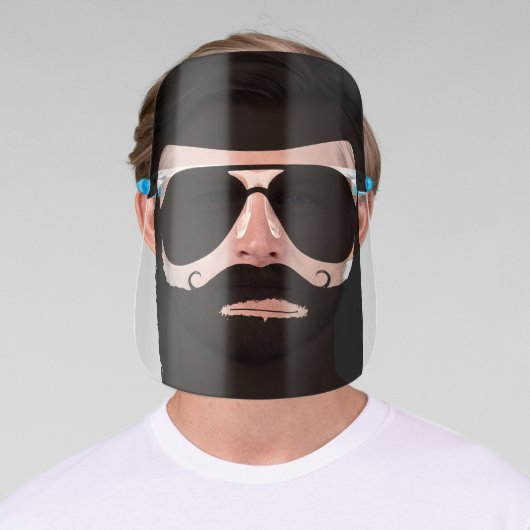 Black Retro Vintage Style Handlebar Mustache Face Shield (Insitu)