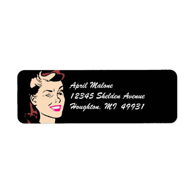 Black Retro Winking Lady Winks Labeling Labels (Front)