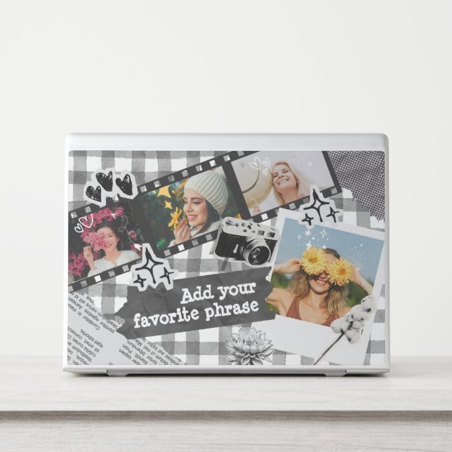 Black Retro Y2K Personalized Photo Collage HP Laptop Skin (Front)