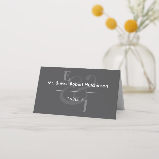 Black Reverse Ampersand Wedding | Folded Seating Place Card (Front)