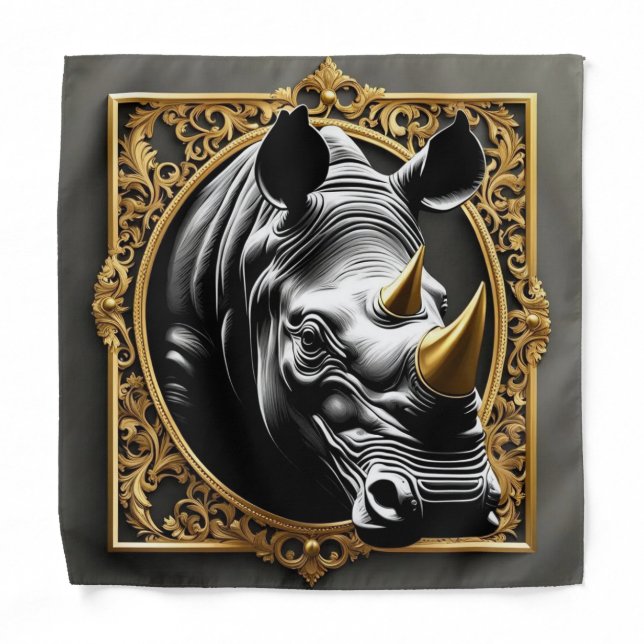 Black rhino gold ornamental frame bandana (Front)