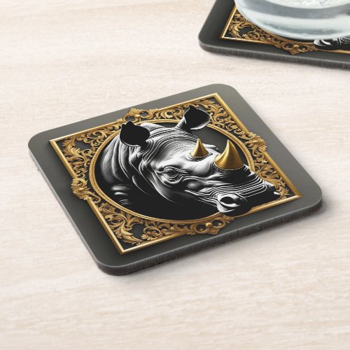 Black rhino gold ornamental frame beverage coaster