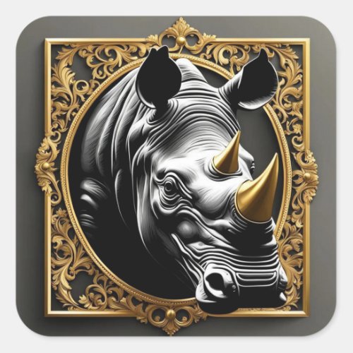 Black rhino gold ornamental frame square sticker