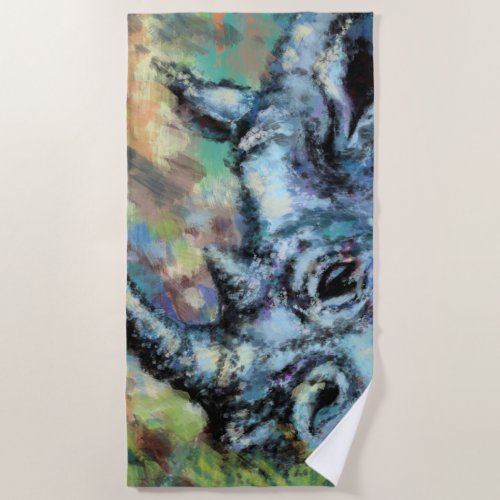 Black Rhino Grazes In Savannah Beach Towel