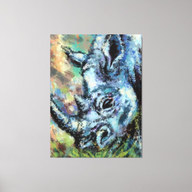 Black Rhino Grazes In Savannah Canvas Print (Front)