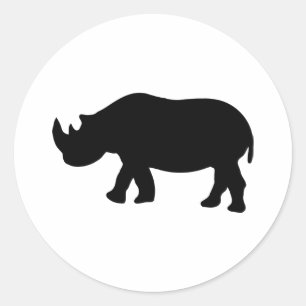 black rhino rhinoceros  illustration classic round sticker