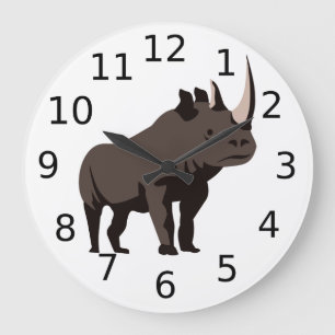 Black Rhino Standing Proud Large Clock