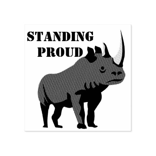 Black Rhino Standing Proud Rubber Stamp