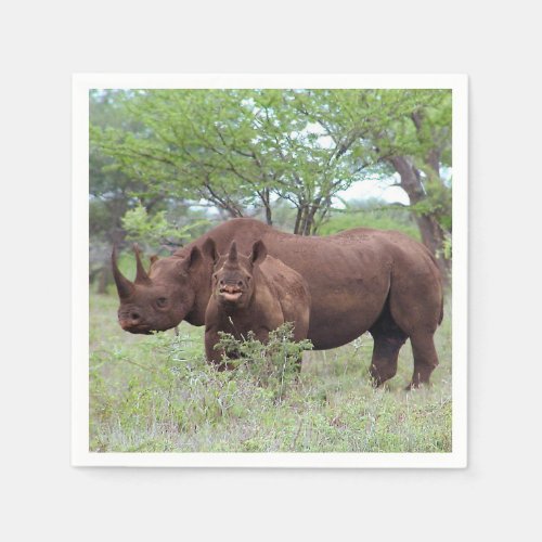 Black Rhino with Calf Paper Napkins