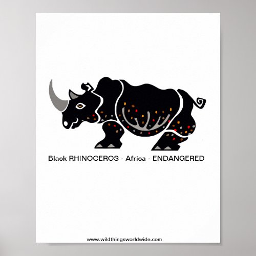 Black RHINOCEROS _ African wildlife_ Endangered _ Poster