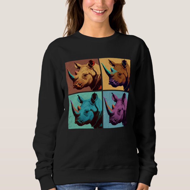 Black Rhinoceros Pop Illustration Colorful Animal Sweatshirt (Front)