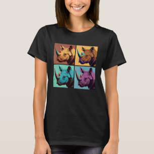 Black Rhinoceros Pop Illustration Colorful Animal T-Shirt