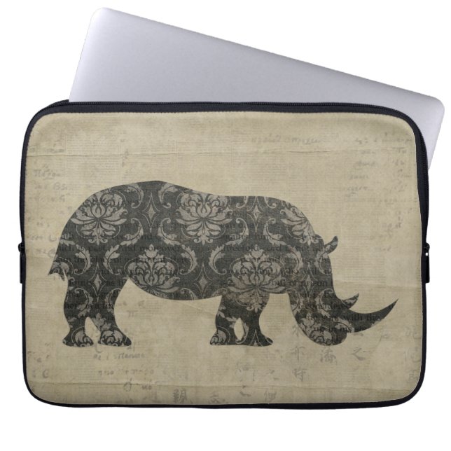 Black Rhinoceroses Silhouette  Computer Sleeve (Front)