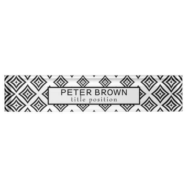 Black Rhomboid Pattern Desk Name Plate (Front)