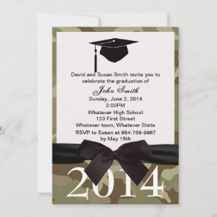 Black Ribbon And Camouflage Graduation Invitation