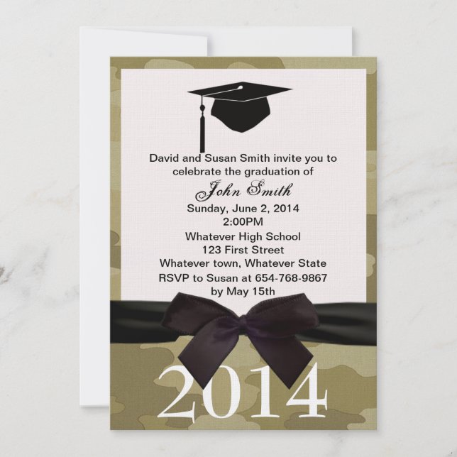 Black  Ribbon And Camouflage Graduation Invitation (Front)