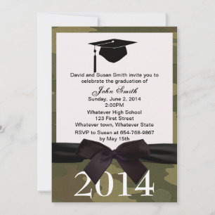 Black Ribbon And Camouflage Graduation Invitation