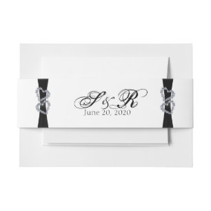 Black Ribbon and Diamond Hearts Wedding Belly Band