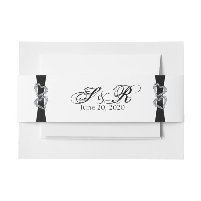 Black Ribbon and Diamond Hearts Wedding Belly Band (Front Example)